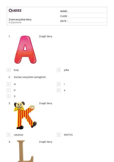 Ponad Litery Arkuszy Roboczych Dla Klasa W Quizizz Darmowe I Do