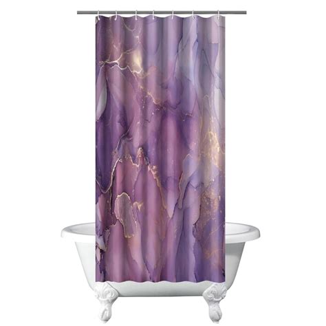 Purple Marble Shower Curtain Lavender Gold Pattern Elegant Texture