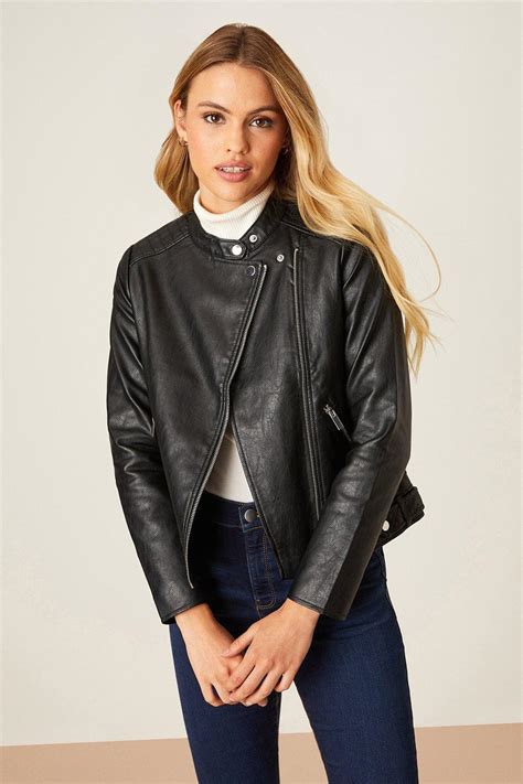 Dorothy Perkins Faux Leather Collarless Biker Jacket Debenhams