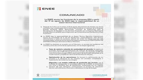 Gobierno Anunci Que La Enee Asume Funciones De Eeh A Partir Del De