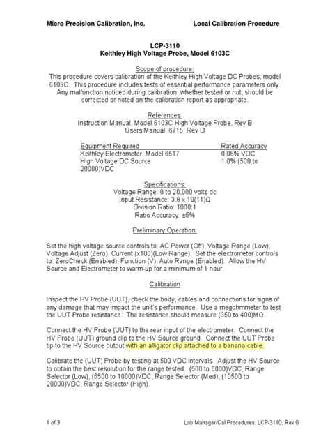 Micro Precision Calibration Inc Local Calibration Procedure Pdf