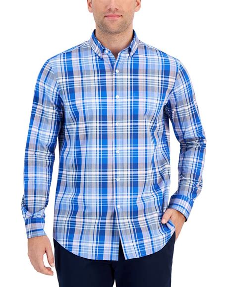 Club Room Mens Kay Plaid Poplin Button Down Shirt Created For Macys