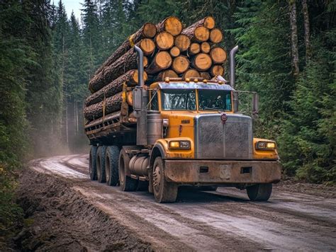 Logging Truck Loaded With Timber On Forest Road Premium Ai Generated