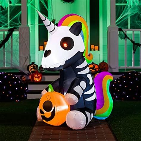 Joiedomi 5 Ft Tall Halloween Inflatable Sitting Skeleton Unicorn Inflatable Yard