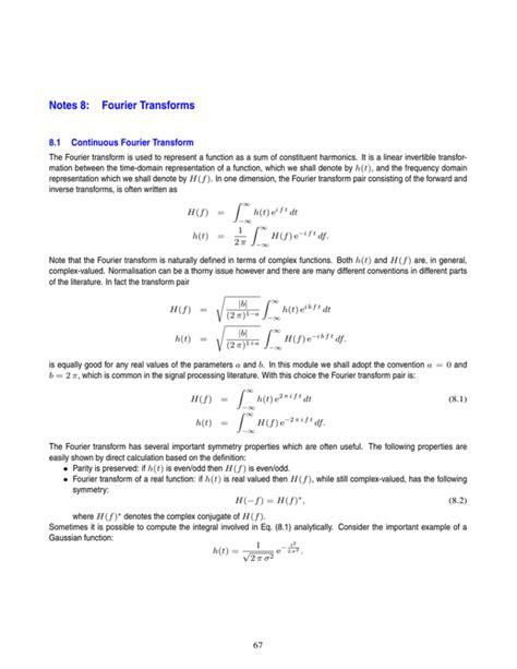 Notes 8 Fourier Transforms 81 Continuous Fourier Transform