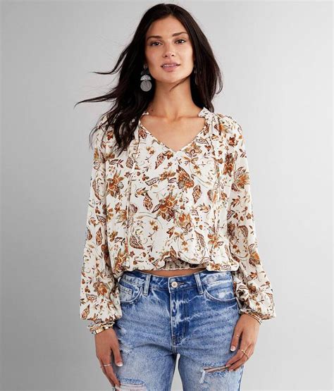 Daytrip Floral Crinkle Top Womens Shirtsblouses In Cream Multi Buckle