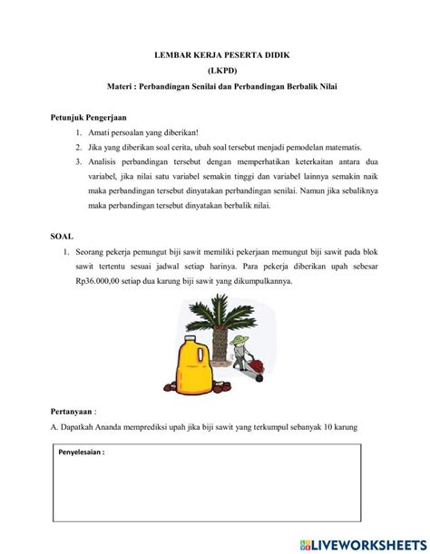 Perbandingan Senilai Dan Berbalik Nilai Interactive Exercise Live Worksheets