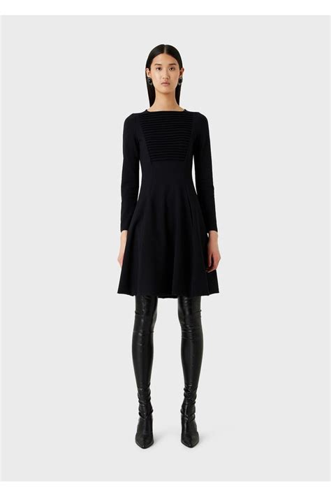 Emporio Armani Flared Midi Dress In Milano Stitch Fabric With