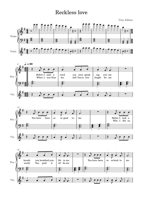 Reckless Love Cory Asbury For Piano And Violin Sheet Music For