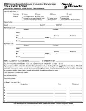 Fillable Online Team Entry Forms Fax Email Print Pdffiller