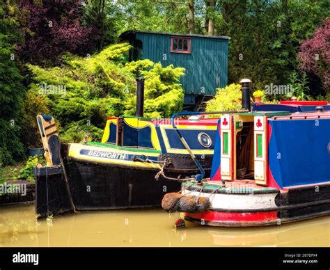 Brightly Painted Traditional Working Narrowboats Hi Res Stock