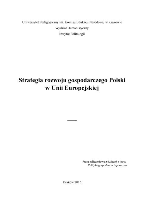 Polityka Gospodarcza I Społeczna Strategia Rozwoju Gospodarczego