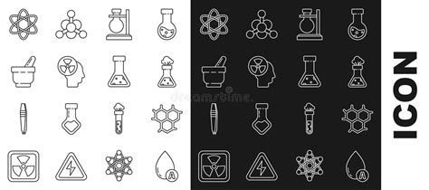 Set Line Water Drop Chemical Formula Test Tube And Flask Chemical On