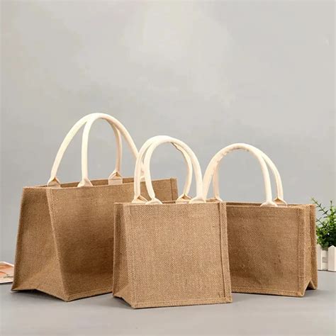 Eco Friendly Laminated Jute Bag Burlap Reusable Linen Beach Bag