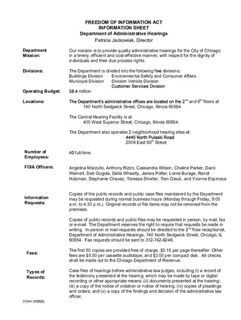 Fillable Online Freedom Of Information Act Information Sheet Fax