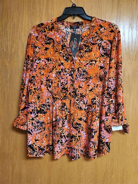 Cocomo Orange Tropical Print Print 34 Sleeve Top Nwt 3x Cute Ebay