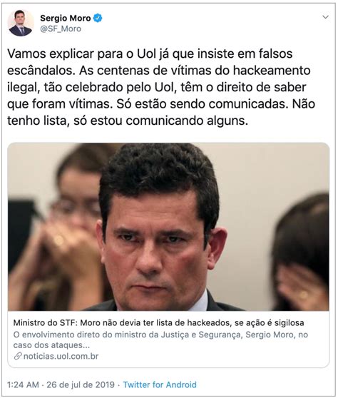 Moro Responde Reportagem Em Que Ministro Do STF Critica Sua Conduta