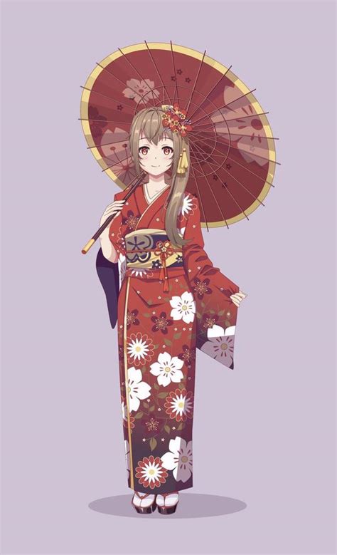 Anime manga girls in traditional Japanese kimono costume holding paper ...