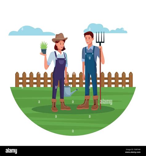 Farmers Working In Farm Cartoons Stock Vector Image Art Alamy