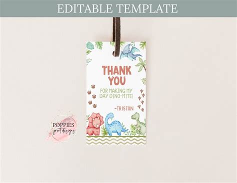 Editable Dinosaur Birthday Thank You Card Dino First Birthday Birthday