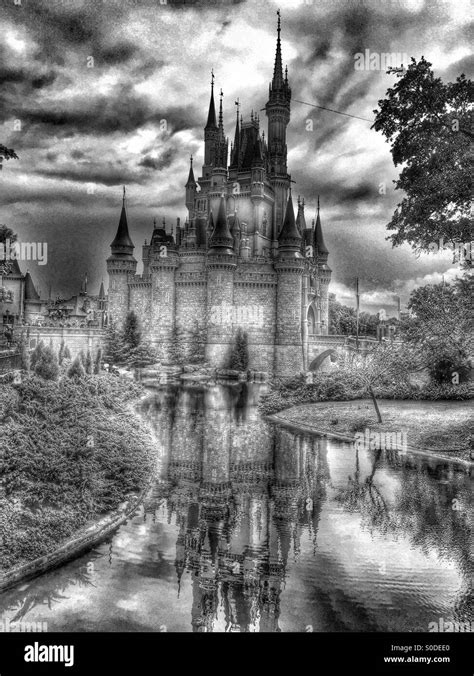 Disney castle reflections Black and White Stock Photos & Images - Alamy