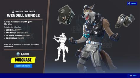 Fortnite New Wendell Bundle Skin Back Bling Pickaxe And Built In