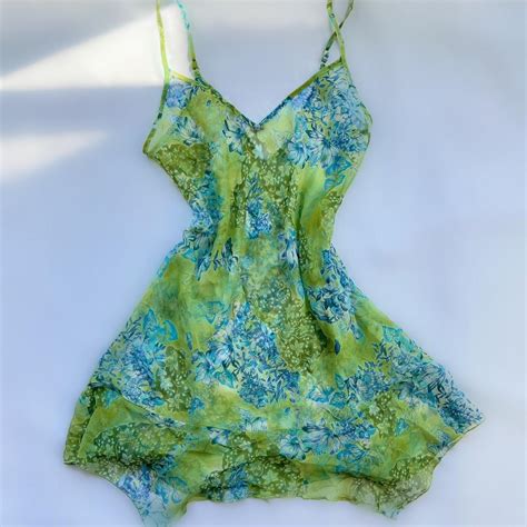 Sheer Green Floral Lingerie Slip Dress Slip Depop