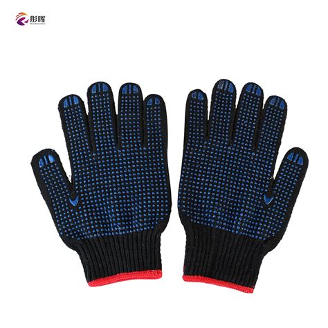 Navy Blue Pvc Dotted Cotton Knitted Labor Work Safety Gloves Anti Slip