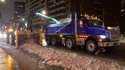 Night Time Snow REMOVAL And DUMP In Montreal Downtown Quebec Canada