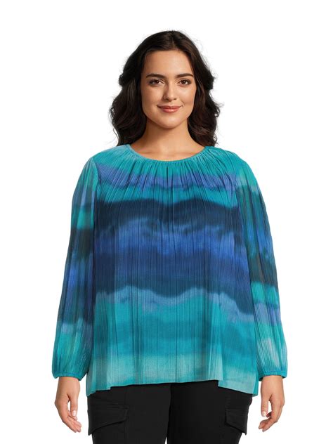 Terra And Sky Womens Plus Size Mesh Top With Long Sleeves