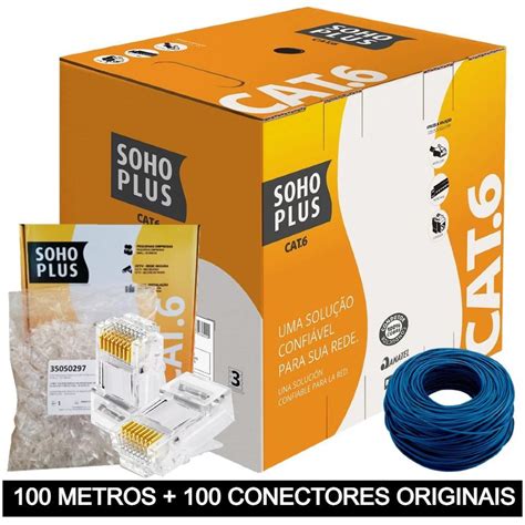 Cabo 100m 100 Conectores Rj45 Cat6 Azul KaBuM