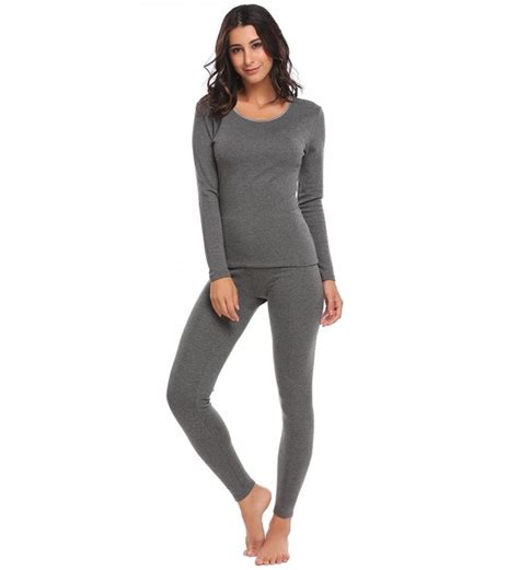 Womens Thermal 2 Pcs Underwear Set Soft Top And Bottom Pajama S Xxxl Midweight Grey Cy186u2dykw