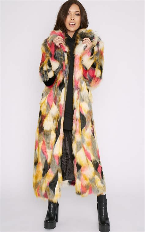 Ladies Multi Coloured Faux Fur Coat Tradingbasis