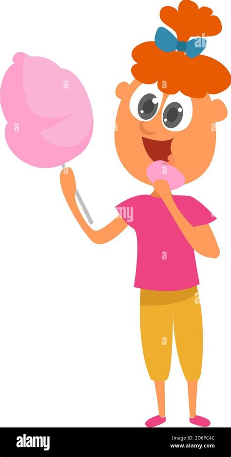 Eating Cotton Candy Illustration Vector On White Background Stock