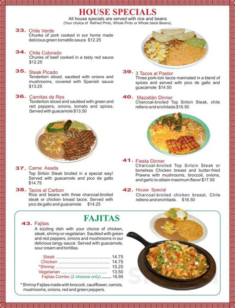 Mazatlan Mexican Restaurant Menu In Cornelius Oregon Usa