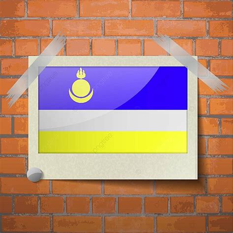 Buryatia Flags Affixed To A Red Brick Wall With Scotch Tape Vector