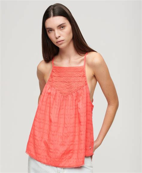 Womens Lace Cami Beach Top In Blush Coral Superdry Uk