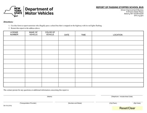 NYS DMV Form DS-103. Report of Passing Stopped School Bus – Document