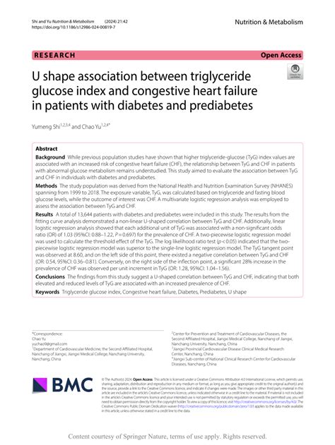 Pdf U Shape Association Between Triglyceride Glucose Index And