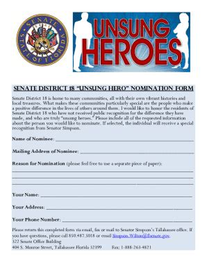 Fillable Online Senate District Unsung Hero Nomination Form Fax