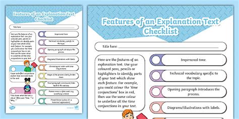 Features Of An Explanation Text Checklist Twinkl