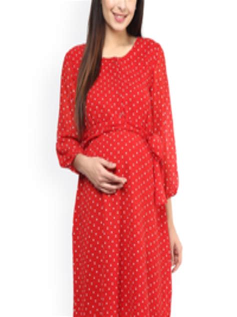 Buy Mine4nine Red Polka Dot Print Georgette A Line Maternity Dress