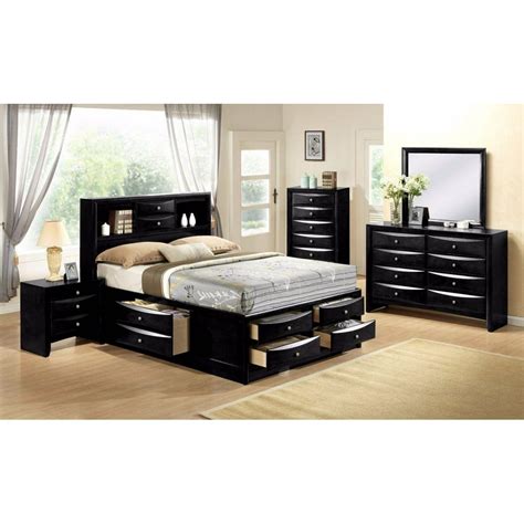 Modern Gray Finish 4pc Queen Size Storage Bed Dresser Mirror Nightstand Bedroom Set Drawer ...