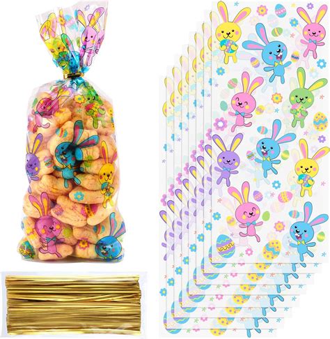 Chuangdi 100 Pack Easter Day Treat Bag Easter Bunny Party