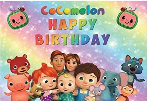 Shop Sale Colorful Cartoon Cocomelon Family Happy Birthday Party Backdrop