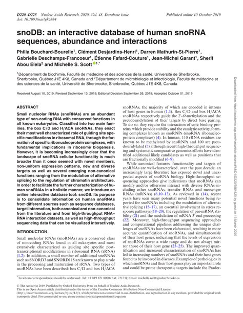 (PDF) SnoDB: An interactive database of human snoRNA sequences, abundance and interactions