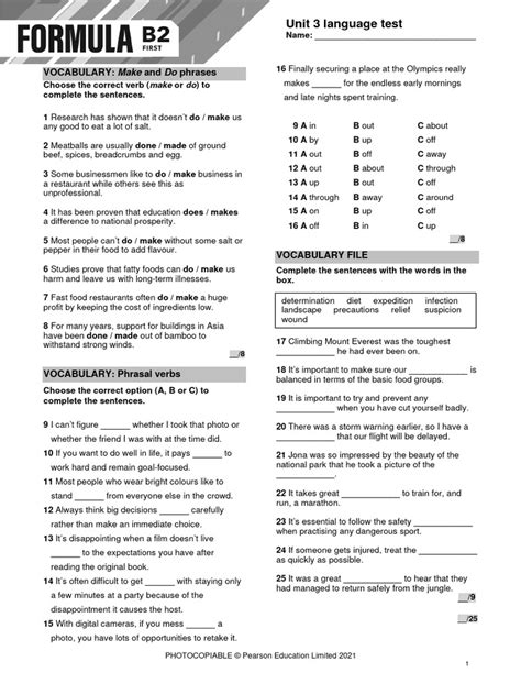 Formula B2 Unit 3 Test Pdf