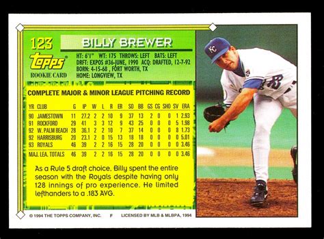 1994 Topps Future Star 123 Billy Brewer For Sale Online Ebay