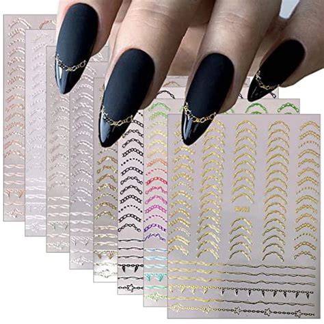 SHNWU 8 Sheets French Nail Stickers For Nail Art 3D Self Adhesive Nail