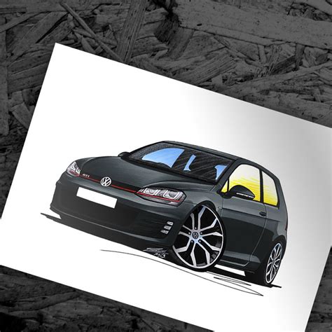 Vw Golf Gti Car Art Volkswagen Golf Mk7 Cartoon Illustration Carbon Grey Golf Gti Picture